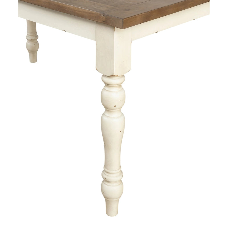 Antique White and Distressed Oak Two-tone Finish Wood Dining Table
