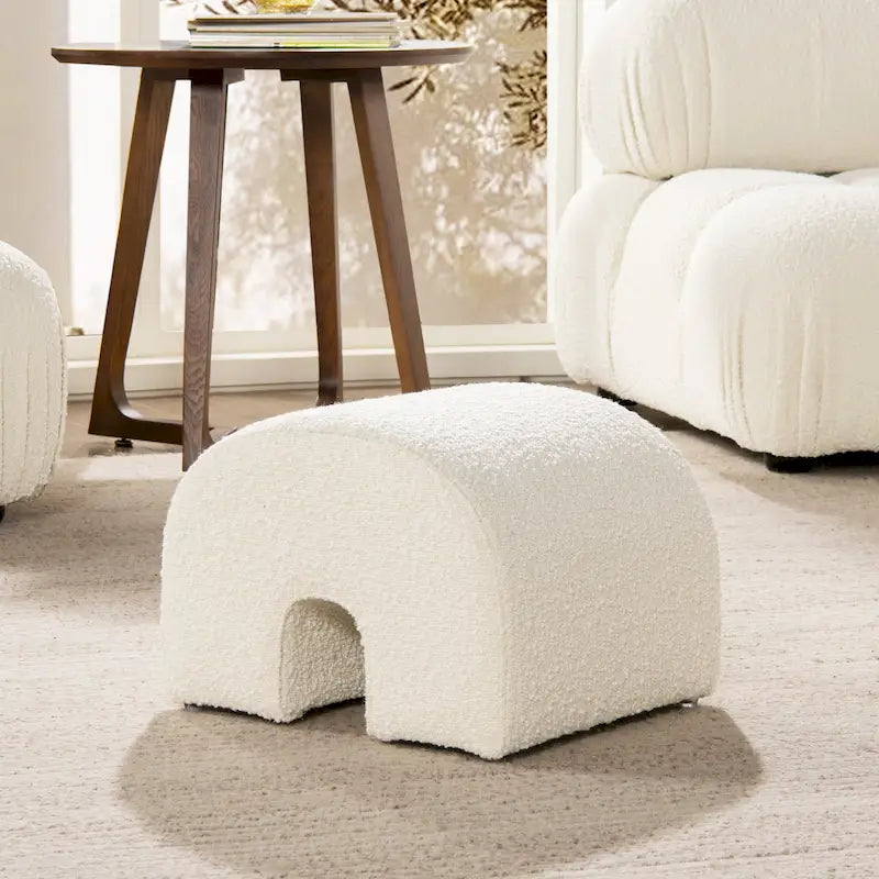 16 Boucle Faux Sherpa Upholstered Arched Footstool Ottoman