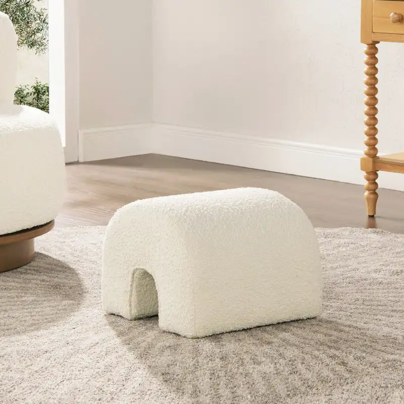 16 Boucle Faux Sherpa Upholstered Arched Footstool Ottoman