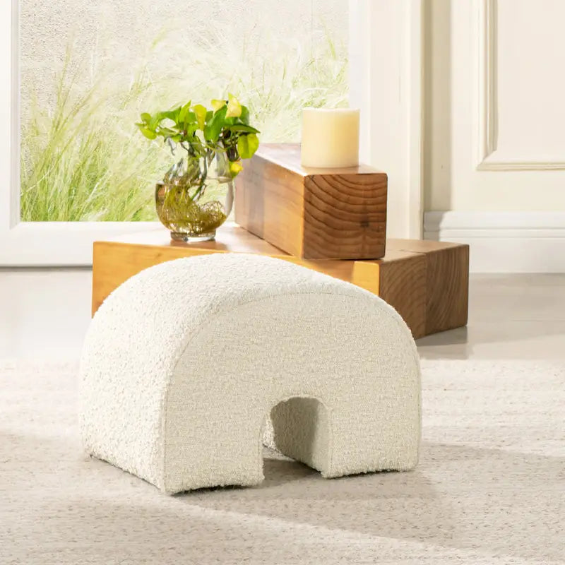 16 Boucle Faux Sherpa Upholstered Arched Footstool Ottoman