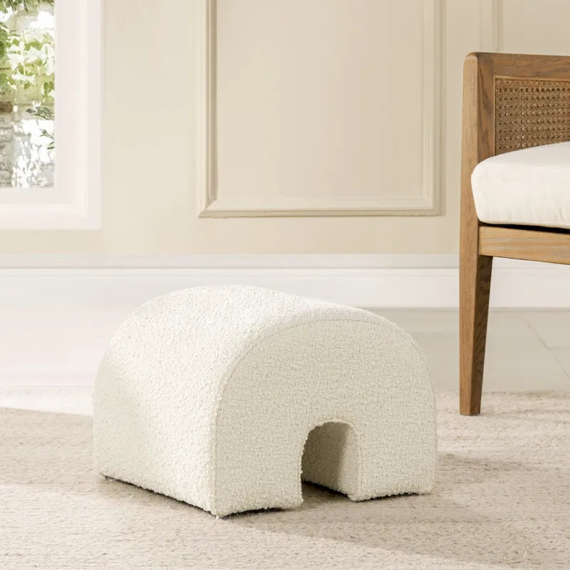 16 Boucle Faux Sherpa Upholstered Arched Footstool Ottoman