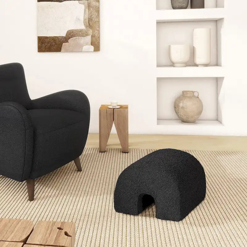 16 Boucle Faux Sherpa Upholstered Arched Footstool Ottoman