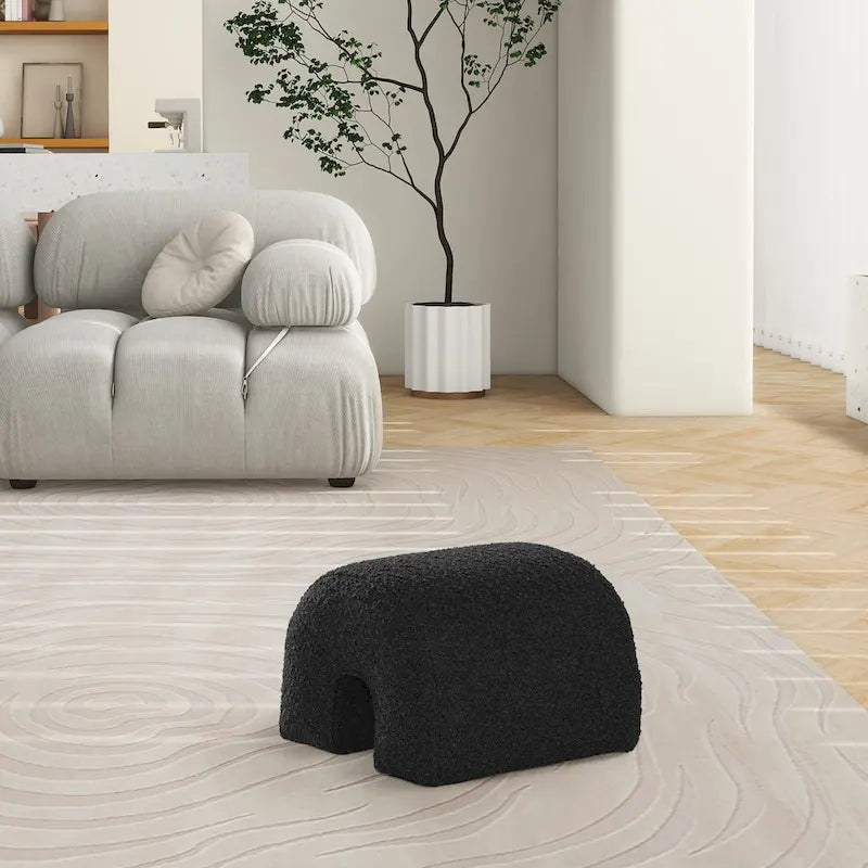 16 Boucle Faux Sherpa Upholstered Arched Footstool Ottoman