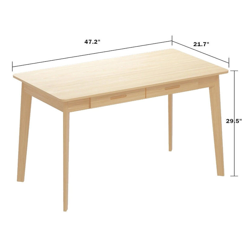 Beige Wooden Computer Desk, 47 Writing Desk with 2 Drawers