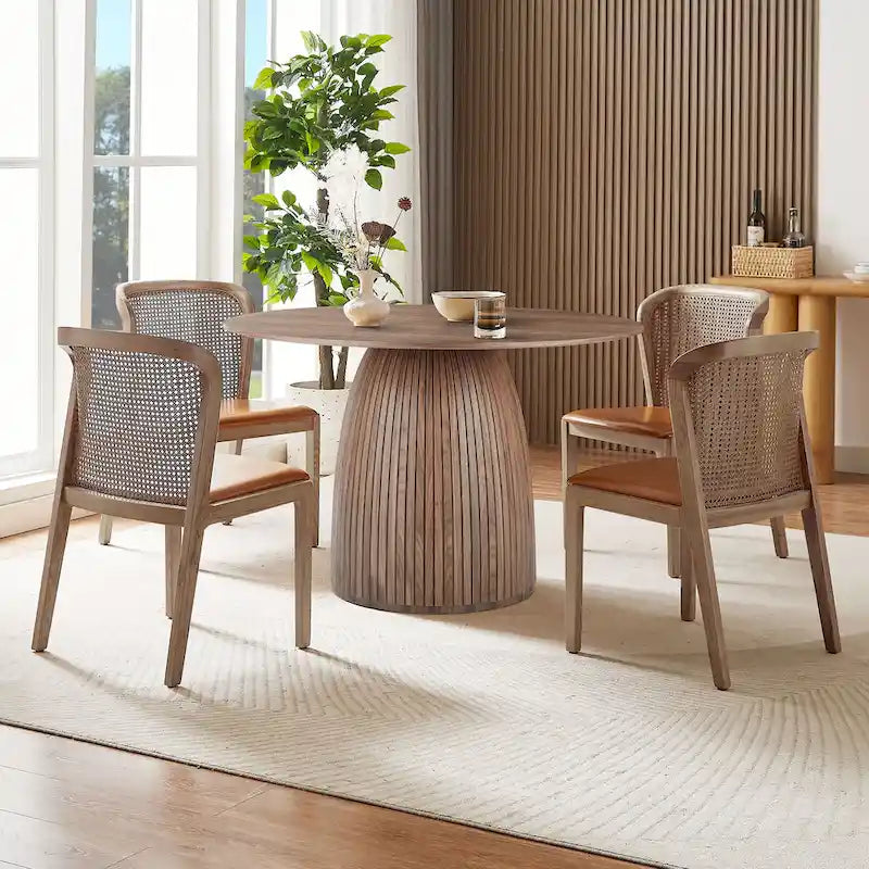 47,24 inch Dining Table for Dining Room 4-6 People Round Dinner Tables Mid-Century Modern Table with Wood Walnut
