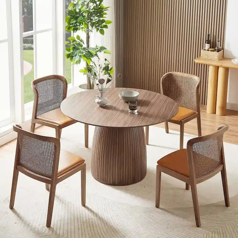 47,24 inch Dining Table for Dining Room 4-6 People Round Dinner Tables Mid-Century Modern Table with Wood Walnut