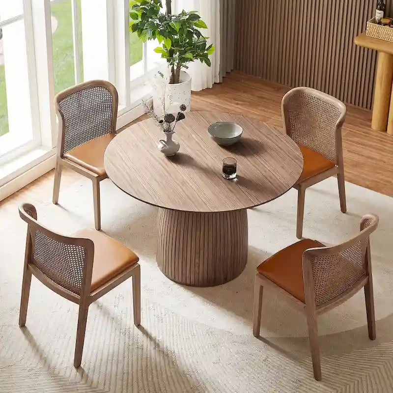 47,24 inch Dining Table for Dining Room 4-6 People Round Dinner Tables Mid-Century Modern Table with Wood Walnut