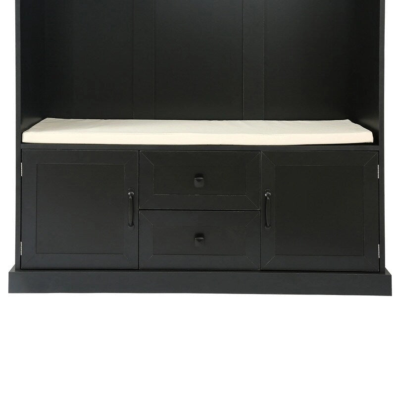 3-in-1 Design Hall Tree with Storage Bench,3 Hooks and Cushion