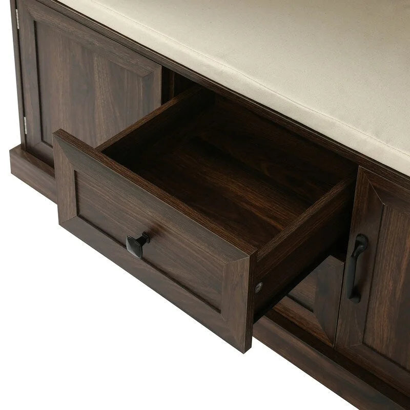 3-in-1 Design Hall Tree with Storage Bench,3 Hooks and Cushion