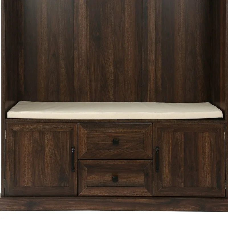 3-in-1 Design Hall Tree with Storage Bench,3 Hooks and Cushion