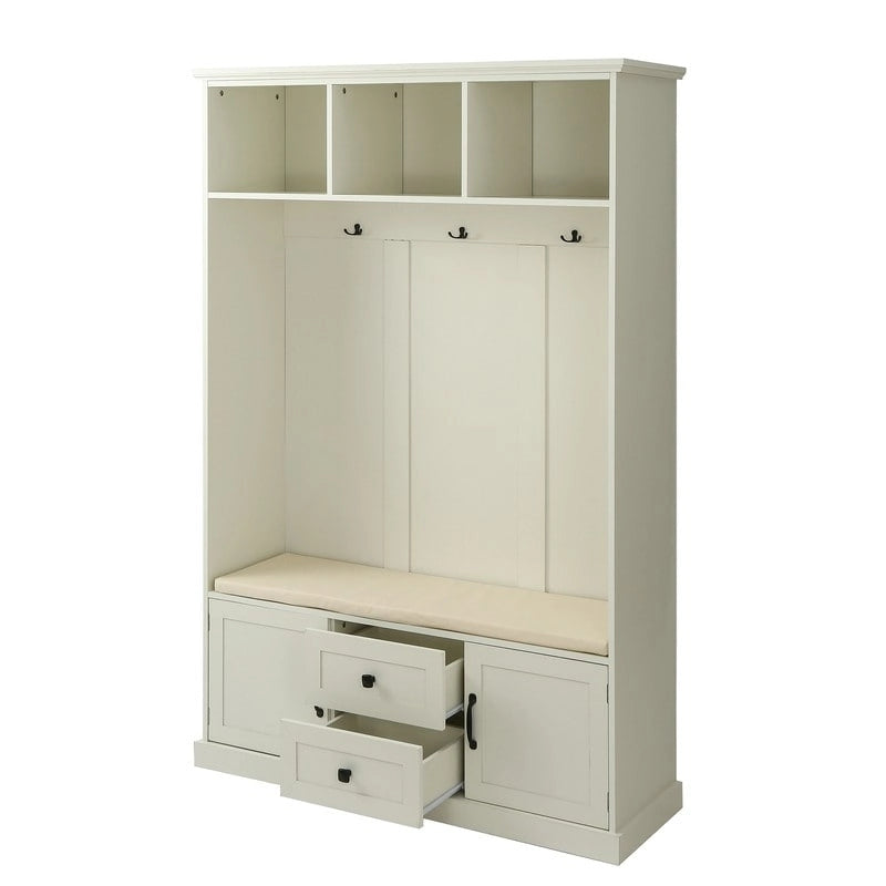 3-in-1 Design Hall Tree with Storage Bench,3 Hooks and Cushion