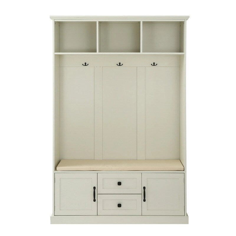 3-in-1 Design Hall Tree with Storage Bench,3 Hooks and Cushion