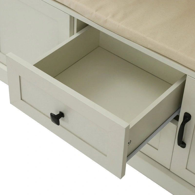 3-in-1 Design Hall Tree with Storage Bench,3 Hooks and Cushion