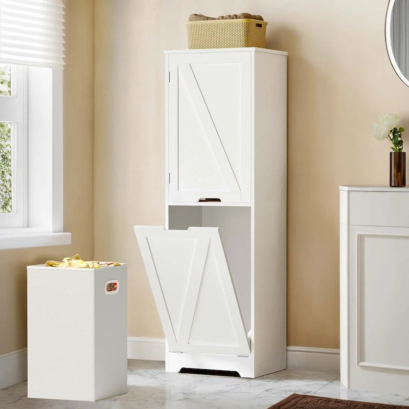 53H Tilt Out Laundry Hamper Bathroom Storage Cabinet with Adjustable Shelves and Basket