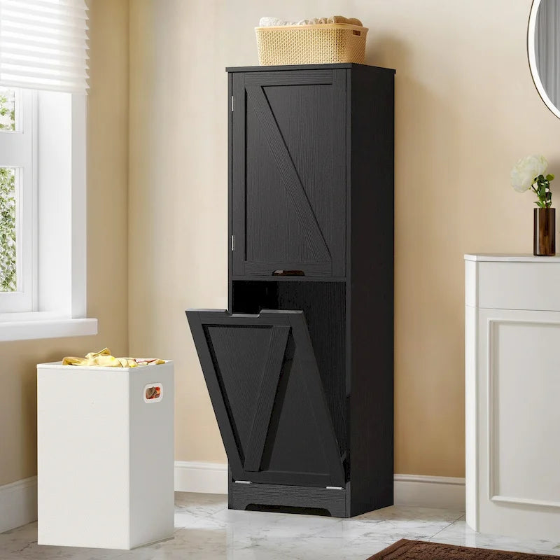 53H Tilt Out Laundry Hamper Bathroom Storage Cabinet with Adjustable Shelves and Basket