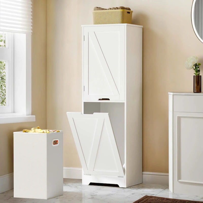 53H Tilt Out Laundry Hamper Bathroom Storage Cabinet with Adjustable Shelves and Basket