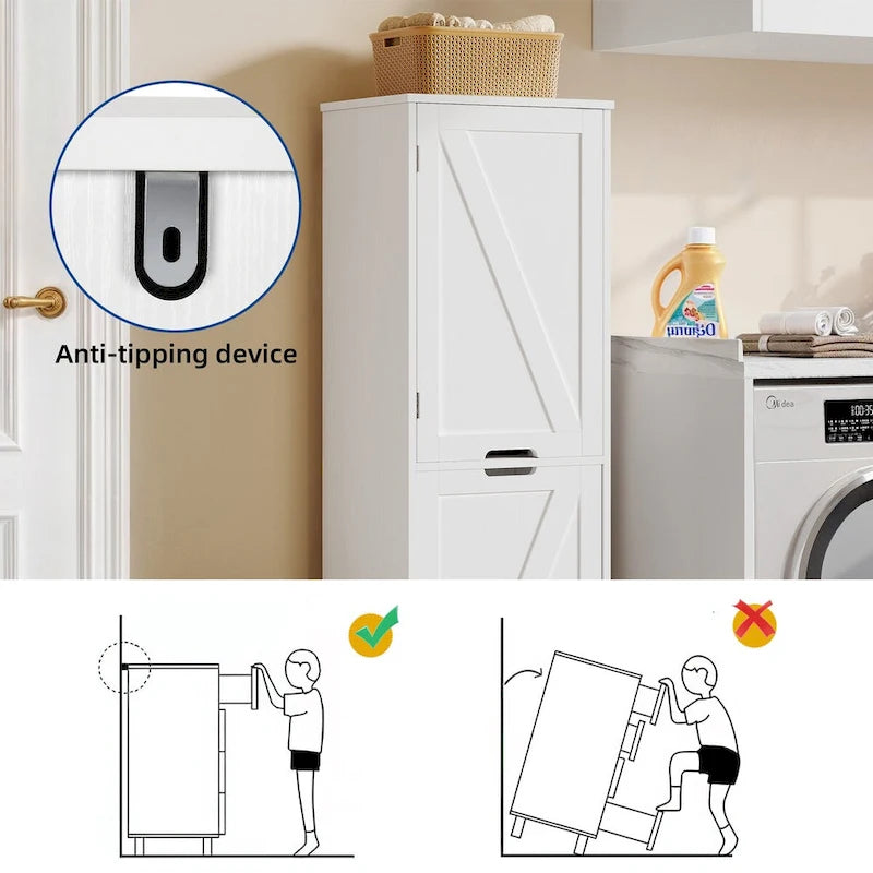 53H Tilt Out Laundry Hamper Bathroom Storage Cabinet with Adjustable Shelves and Basket