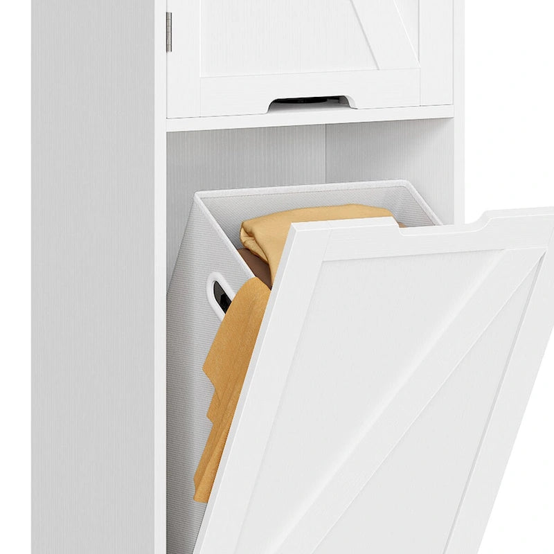 53H Tilt Out Laundry Hamper Bathroom Storage Cabinet with Adjustable Shelves and Basket