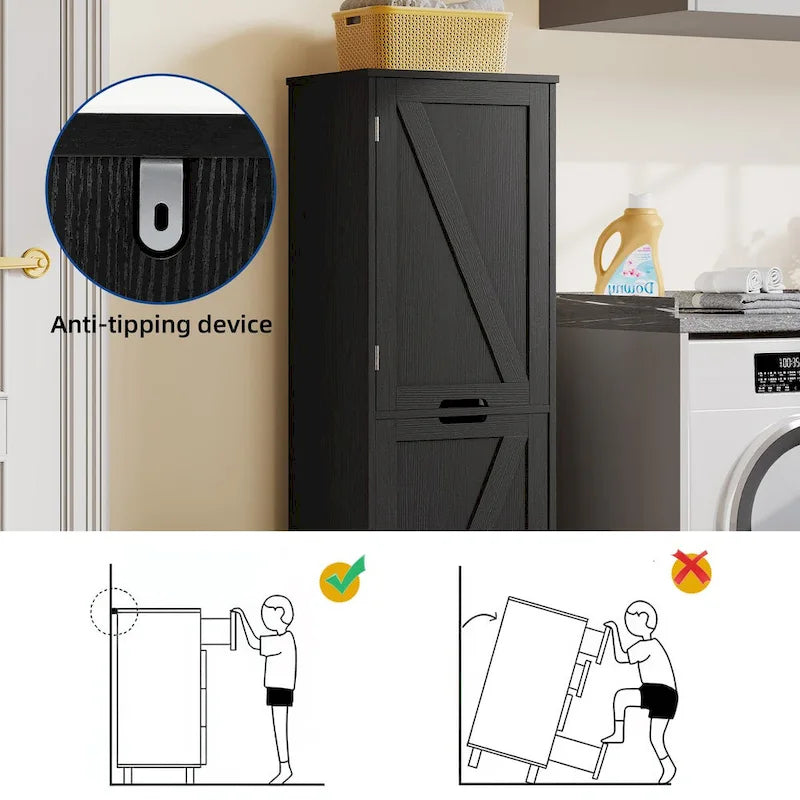 53H Tilt Out Laundry Hamper Bathroom Storage Cabinet with Adjustable Shelves and Basket